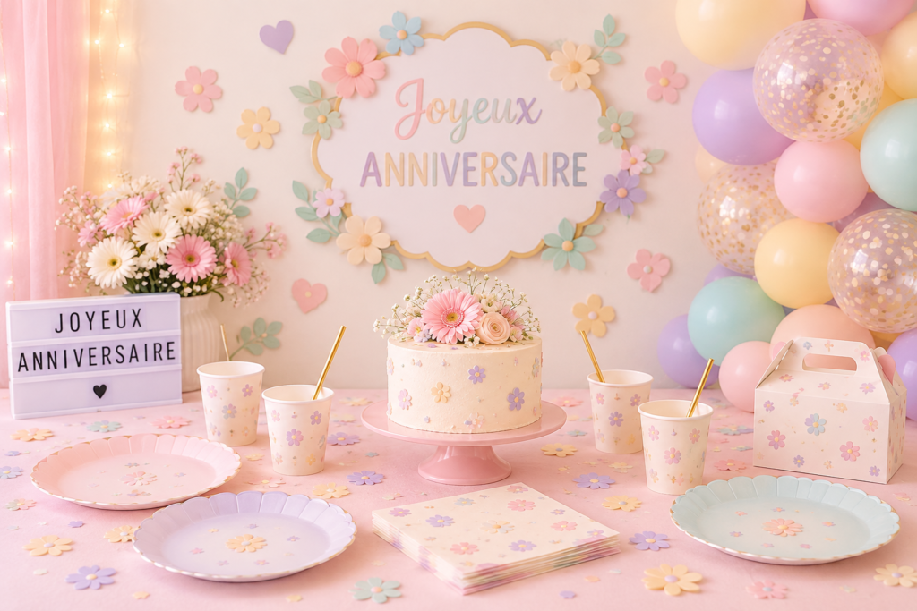 anniversaire pastel fleuri et rêveur