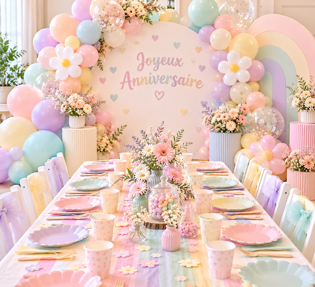 décoration d’anniversaire pastel élégante